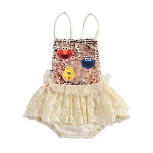Elmo Dress romper Sesame Street Girl Outfit Clothes Cookie Monster Birthday